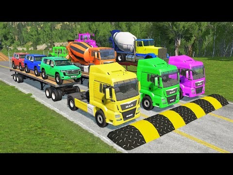 TRANSPORTING PIXAR CARS & FRUITS WITH COLORED & JOHN DEERE vs CLAAS vs TRACTORS - BeamNG.drive #983