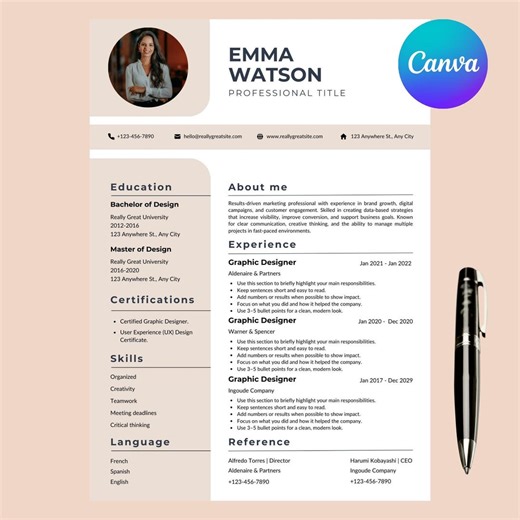 Modèle de CV moderne | Compatible ATS, modifiable dans Word, Google Docs, Canva (téléchargement instantané) - Etsy France