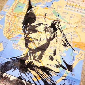 Handpainted Batman on a NYC Subway Map Acrylic painting
