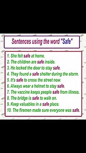 17K views · 272 reactions | Sentences using the word "Safe" Learn English sentences Learn English Vocabulary Learn English speaking #learnenglish #englishspeaking #EnglishLearning #englishteacher #dailyenglishspeaking #wordoftheday #English #dailyenglish #vocabulary #safe | English Learning | Facebook