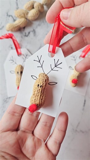 Michelle - Crafty Morning ❤ on Instagram: "Make peanut reindeer gift tags! (Be mindful of allergies though) #christmastags #gifttags #christmasideas #christmascrafts"