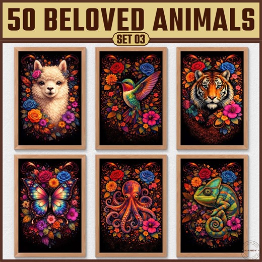 Colorful Animal Art Prints, Set of 50 (digital Download) | S03 - Etsy