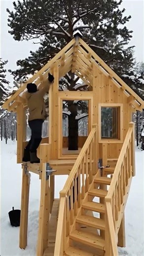 Building a Snowy Forest Treehouse on Wooden Columns | Ultra Realistic Time-Lapse Construction