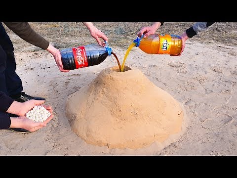 Volcano eruption! Cola and Fanta plus Mentos