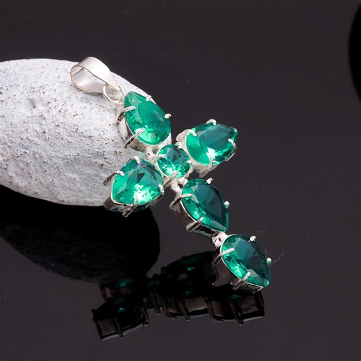 Green Emerald Quartz Cross Pendant 925 Sterling Silver Minimalist Artisan Boho Chic Jewelry Gift - Etsy