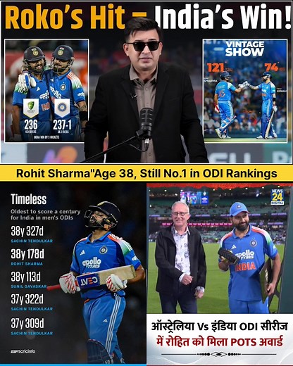 521K views · 28K reactions | Rohit Sharma – Age 38, Still No.1 in ODI Rankings   Hashtags: #RohitSharma #Hitman #KingRohit #ODIRankings #TeamIndia #CricketLegend #AgeIsJustANumber #RohitTheGOAT #INDvsAUS #RohitSharmaヵ | All crecket fan | Facebook