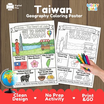 Taiwan Country Study | Geography Coloring Poster | Asian Heritage Activity