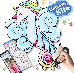 LESONG Unicorn Kite for Kids and Adults for Outdoor Games and Beach Trip,Cute Unicorn Best Kite for Girls,Boys and Beginner,Easy to Fly for Summer Activities,Great Flyer w/Bag (Blue Unicorn Kite)