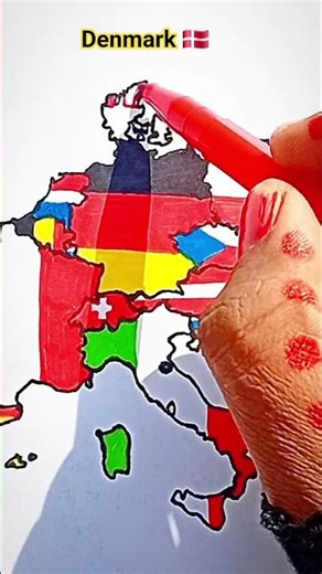 Draw Flag Map of Denmark 🇩🇰 #denmark #flags #maps #drawing
