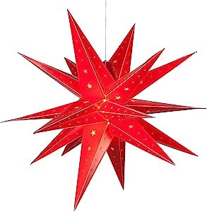 Fold-Flat LED Star Lantern – Red Moravian Star - Star Light/Battery-Powered with Timer (17")