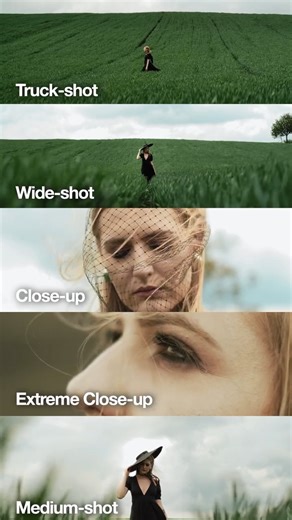 Aura Film Makers 🎥 on Instagram: "Learn more here👇🏼 ��1.Wide shot: Frame the environment and focus attention on the subject. 2.Medium shot: Frame the subject from the waist to the head to balance the importance of the subject with the setting. 3.Close-up: Fill the frame with the subject to emphasize a detail or movement. 4.Extreme Close-up: Frame a small detail on the subject or in the environment to create tension. 5.Truck-shot: Camera is parallel to the subject and moves in the same directi