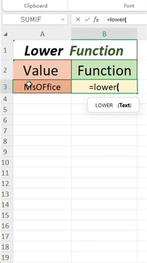 Lower Function in Excel.