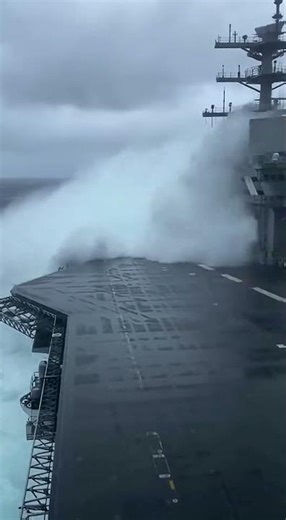 Aircraft Carrier BURIED by Monster Wave 😱 #Navy #Storm