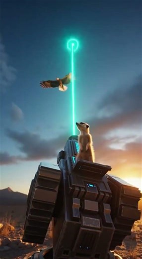 Meerkat Sentry: Laser Hawk Target Identified in Desert Sunset