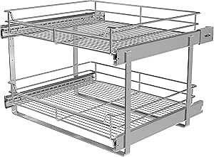 2-Tier Cabinet Pull Out Shelves (20" W x 22" D), Slide Out Shelves for Kitchen Cabinets, Metal Pots and Pans Organizer for Under Cabinet