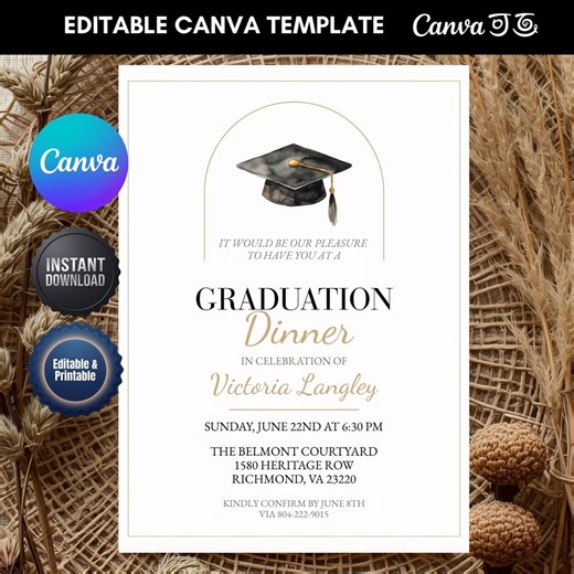 Graduation Dinner Invitation Template | Gold Class of 2026 College High School Graduation Party Invite | Canva - Etsy