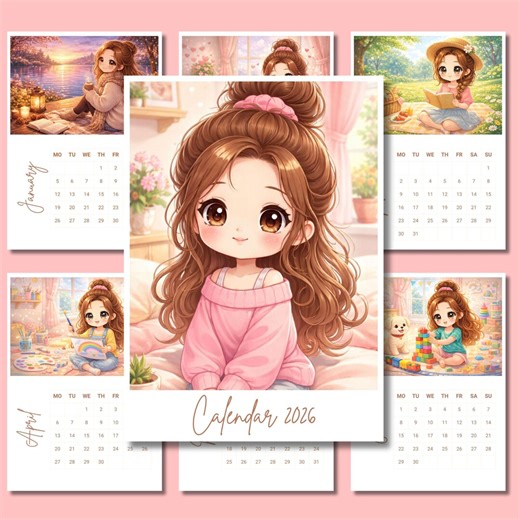 2026 Kawaii Girl Calendar | Chibi Illustrations (digital Download) - Etsy