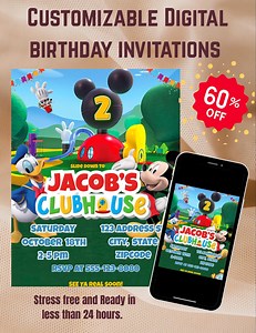 Mickey Mouse Personalized Digital Party Invite, Customized for You, Made for You, Printable JPG or PDF - Etsy Australia