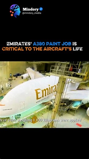 Saykart on Instagram: "Most people think Emirates repaints its A380s just to keep them looking brand new — but in reality, it’s essential for the aircraft’s survival. Every A380 receives a full repaint every 7 years. Here’s what that process involves: ✈️ 15 days of nonstop work inside a climate-controlled hangar 👷‍♂️ 34 technicians removing old layers, repairing the surface, and applying new coats 🎨 Around 1,100 kg of paint to cover more than 500 m² of aircraft skin 🛡️ This paint isn’t cosmet