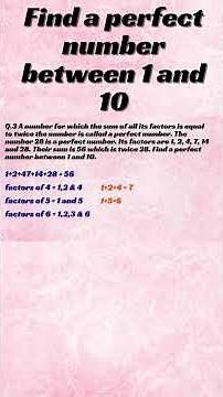 Find a perfect number between 1 and 10 | Perfect Number Between 1 and 10