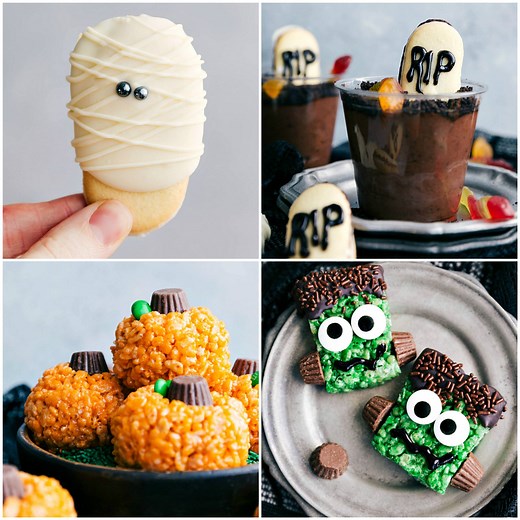 19M views · 24 reactions | 5 EASY HALLOWEEN TREATS: Mummies, Graveyards, Frankenstein, Pumpkins, and Ghost Cookies! FULL PRINTABLE RECIPES: https://www.chelseasmessyapron.com/5-easy-halloween-treats/ | Chelsea's Messy Apron | Facebook