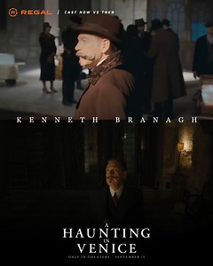 2.7K views · 67 reactions | Kenneth Branagh ▶️ NOW vs THEN  He's back to solve a haunting...complete with his staple mustache. Discover the secrets held within the Palazzo walls when you see 'A Haunting In Venice' - now showing at Regal. ️: https://regmovi.es/45BprO5 | Regal | Facebook