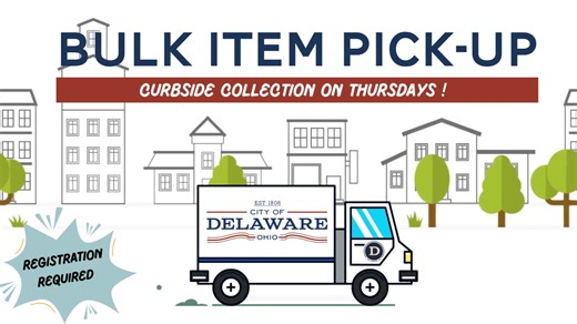 The City of Delaware offers a weekly, bulk item curbside collection service. The cost is $50 for up to five (5) bulk items. Additional items are $10 each with a maximum of eight (8) items per stop. This program is a convenient way for residential collection customers to dispose of bulky items that do not fit within the blue collection tipcarts. Advance registration and payment information, as well as bulk item collection program information can be found at: www.delawareohio.net/refusecollection.