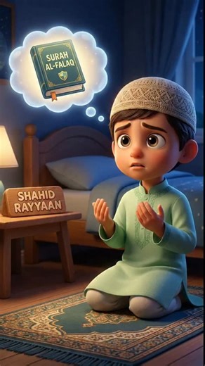 SHAHID RAYYAAN KHAN on Instagram‎: "Little Boy Recites Surah Al-Falaq After Isha for Protection | Beautiful Chapter Against Evil 😍❤️✨ #allah #prophetmuhammadﷺ #cartoon #foryou #trending Assalamu Alaikum little protected hearts! 🛡️🌙 Watch this soothing 32-second cartoon: A sweet Muslim boy finishes Isha prayer, sits calmly and recites Surah Al-Falaq (Qul a'udhu bi rabbil-falaq...) with focus and love, feels a strong protective shield against evil, whispers and harm, and ends with a grateful sm