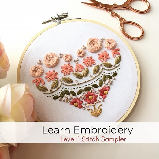 Learn to Embroider Heart Sampler Embroidery Kit for Beginners - Etsy