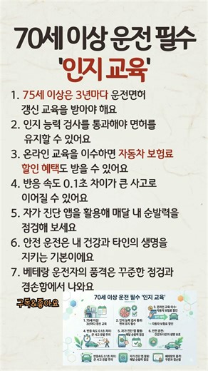 70세 이상 운전 필수 '인지 교육' #시니어라이프 #고령운전자 #운전면허갱신 #인지교육