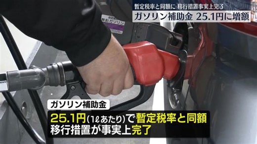 ガソリンの補助金を約25円に増額 暫定税率と同額に