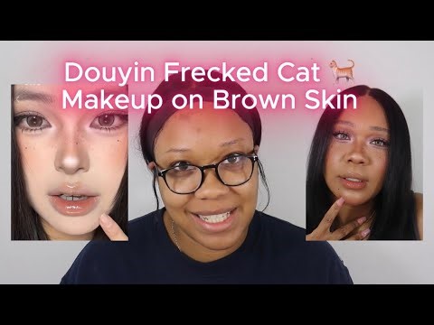 Tutorial | Douyin Freckled Cat Makeup on Brown Skin ✨🐈 ft. Beaueye | Black Girl Tries #douyin#makeup
