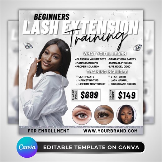 Lash Training Flyer: Beginner Lash Course Class Promo, Beauty Certification Canva Template Design - Etsy