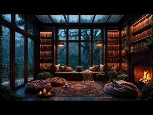 Cozy Library Rainy Day Ambience 🌧️ Relax & Read by the Fire | Ambient Rain Sounds for Sleep or Focus
