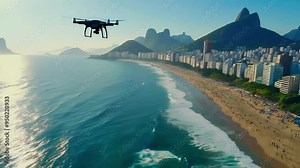 Drone Capturing Scenic Aerial View of Copacabana Beach in Rio de Janeiro