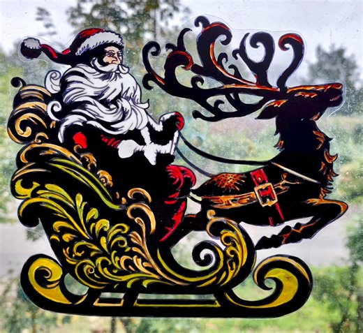 Wicoart Sticker Window Cling Stained Glass Effect Christmas Santa Sleigh - Etsy