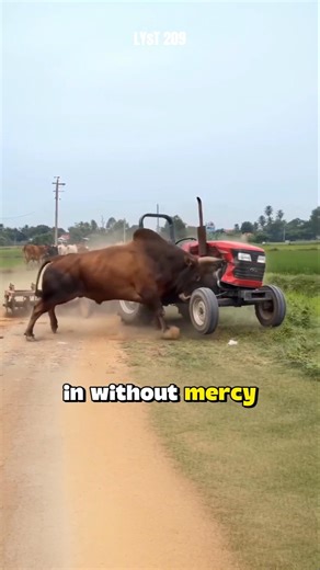 A bull attacks a tractor. #bull #animals