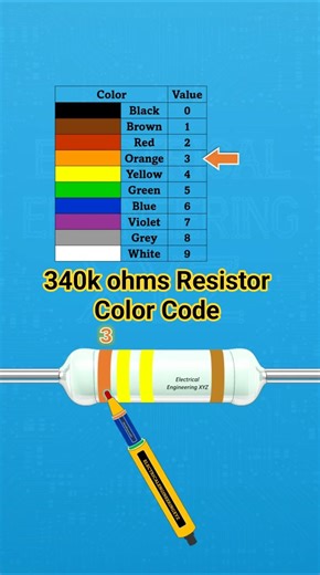 340k ohms 4 Band Resistance Color Code with 5 percent tolerance #resistorcolorcode #diy #project