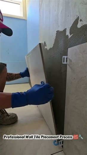 Professional Wall Tile Placement Process 🧱🔧 #HomeImprovement #Flooring