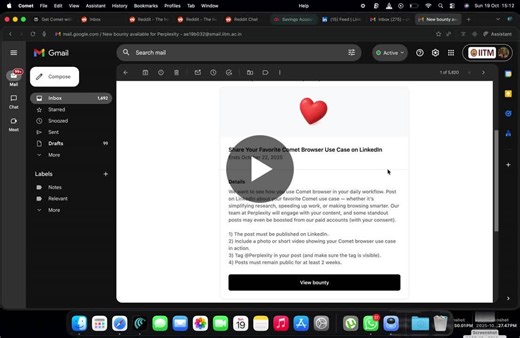 Comet is the smartest browser in the market ! It is seamlessly integrated with Perplexity Assistant, which lets you do things like “close all Reddit tabs” or “close yesterday’s tabs” just by… | Chaitanya Shankar
