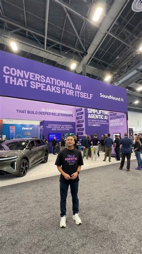 CES booth tour, but make it agentic 🤖 We’re back in the West Hall at booth 5867! From booking reservations with OpenTable 🍽️ and reserving parking via Parkopedia 🅿️, to hands-free travel bookings, calendar actions 📅, and even ordering food from your TV 📺 — it’s all powered by voice. See Vision AI in action 👀, explore multilingual AI at the edge with NVIDIA ⚡, and try our voice assistant inside the Lucid Gravity 🚘 and on the Ultraviolette Mach 2 🏍️. | SoundHound AI