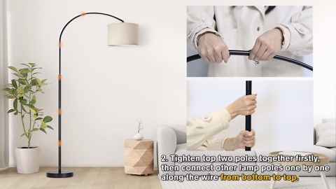 Arc Floor Lamp with Dimmer, Dimmable Floor Lamp for Living Room, Modern Standing Lamp with Gray Adjustable Hanging Shade, Tall Pole Lamp Reading Light for Bedroom, Over Couch, 9W LED Bulb Included
