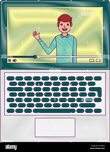 influencer waving hand video content on screen laptop vector illustration Stock Vector Image & Art - Alamy