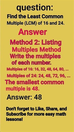 #maths#Find the Least Common Multiple (LCM) of Two Numbers | 3 Easy Methods#Maths#