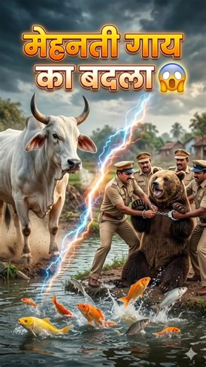 Cow's hard work and bear's theft 😳 | Animal Story #cow #bear #story #shorts