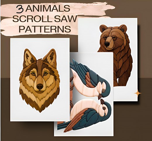 Animal Intarsia Patterns Set of 3 – Bear, Wolf & Bird Couple – Scroll Saw Templates PDF for Woodworking, Instant Download - Etsy