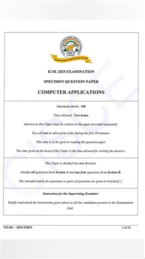 ICSE Class 10 Specimen Paper 📚 |Solve Before Board Exam 2026#icse#computer#shorts#specimen#exam#2026