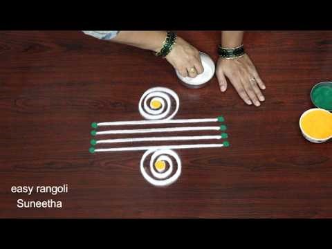 Creative rangoli and kolam designs🌸simple kolam designs🌸simple color muggulu🌸freehand muggulu design