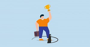 Download 4k animation of Success trap. success businessman holding award winning trophy cup with competitor sawing floor under neath. for free