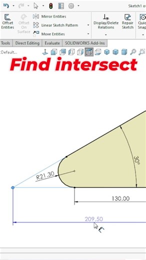 How to find intersect between two lines.... #solidworks #solidworkstips #cadideas #cad #followus #malviyacad | Malviya CAD Solution